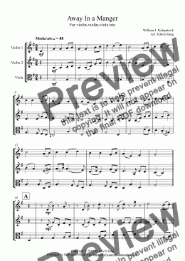page one of Away In a Manger for string trio (violin-violin-viola)