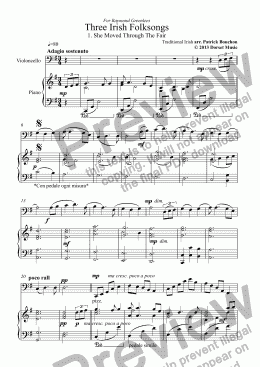 page one of Three Irish Folksongs for cello and piano 1. She Moved Through The Fair