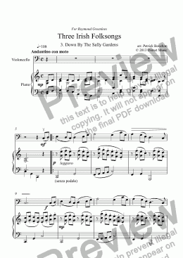 page one of Three Irish Folksongs for Cello and Piano 3. Down By The Sally Gardens