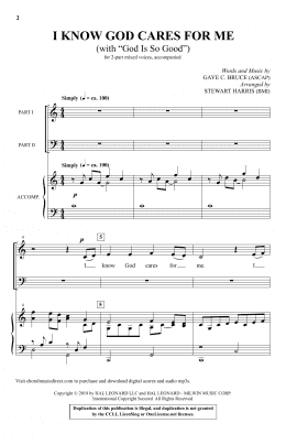 page one of I Know God Cares For Me (with "God Is So Good") (arr. Stewart Harris) (2-Part Choir)