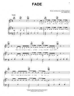 page one of Fade (Piano, Vocal & Guitar Chords (Right-Hand Melody))