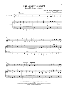 page one of The Lonely Goatherd (from The Sound of Music) (Clarinet and Piano)