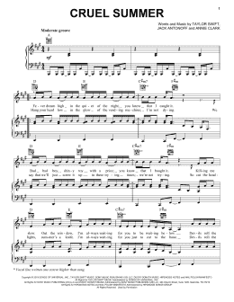 page one of Cruel Summer (Piano, Vocal & Guitar Chords (Right-Hand Melody))