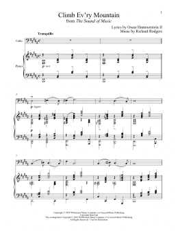 page one of Climb Ev'ry Mountain (from The Sound of Music) (Cello and Piano)