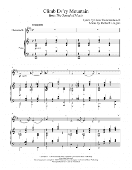 page one of Climb Ev'ry Mountain (from The Sound of Music) (Clarinet and Piano)