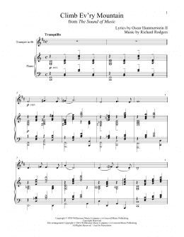 page one of Climb Ev'ry Mountain (from The Sound of Music) (Trumpet and Piano)