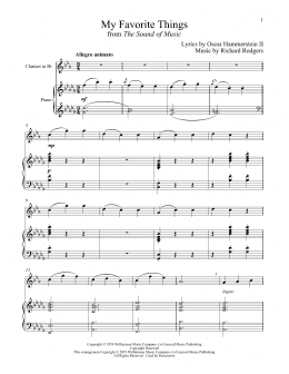 page one of My Favorite Things (from The Sound of Music) (Clarinet and Piano)