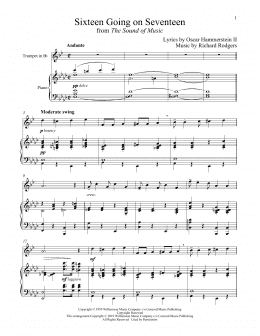 page one of Sixteen Going On Seventeen (from The Sound of Music) (Trumpet and Piano)
