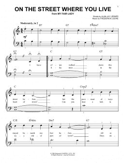 page one of On The Street Where You Live (from My Fair Lady) (Very Easy Piano)