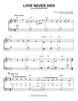 page one of Love Never Dies (from Love Never Dies) (Very Easy Piano)