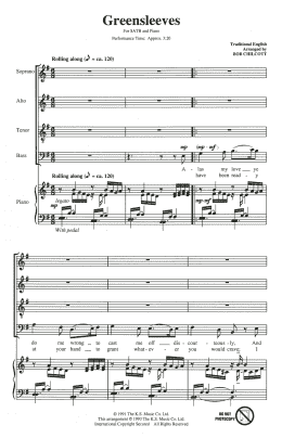 page one of Greensleeves (arr. Bob Chilcott) (SATB Choir)