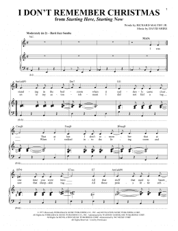 page one of I Don't Remember Christmas (from Starting Here, Starting Now) (Piano & Vocal)