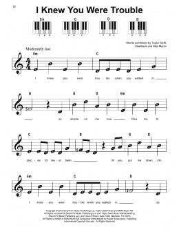 page one of I Knew You Were Trouble (Super Easy Piano)