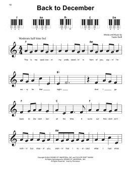 page one of Back To December (Super Easy Piano)