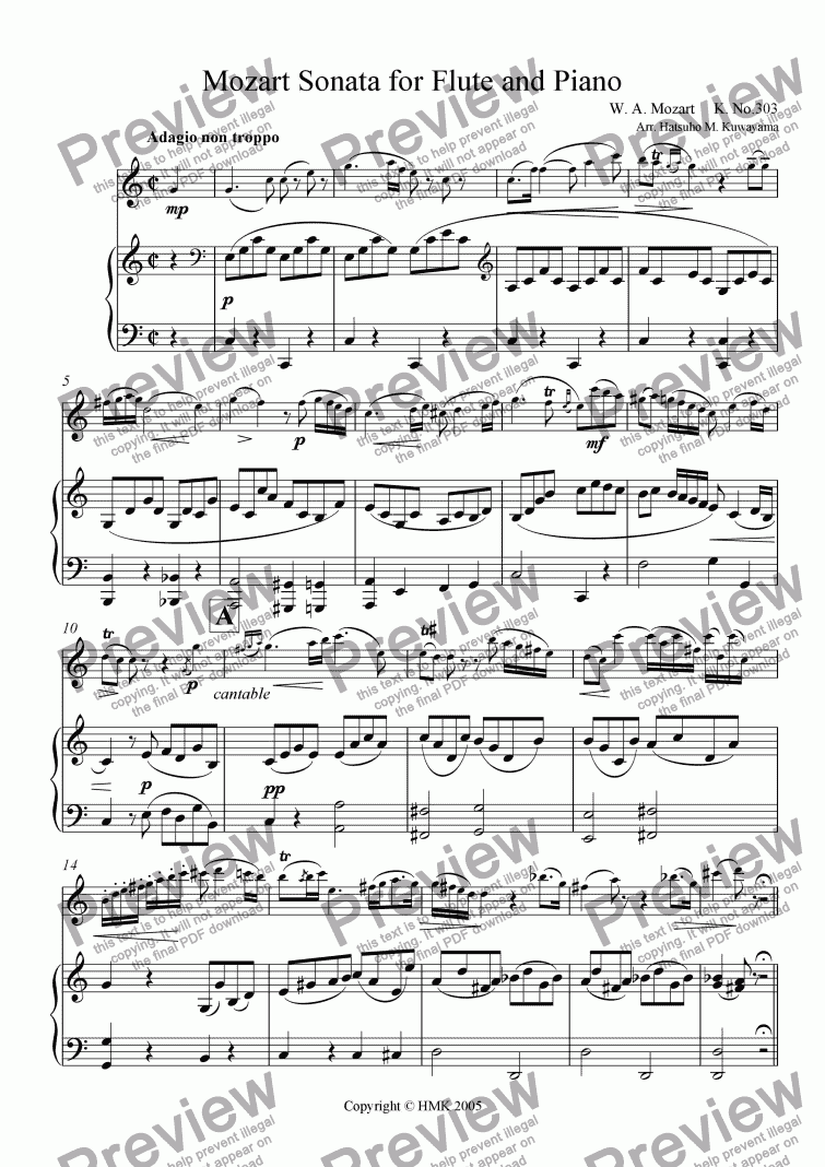 page one of Mozart Sonata for Flute and Piano