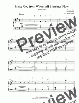 page one of Praise God from Whom All Blessings Flow (Doxology) - for easy piano