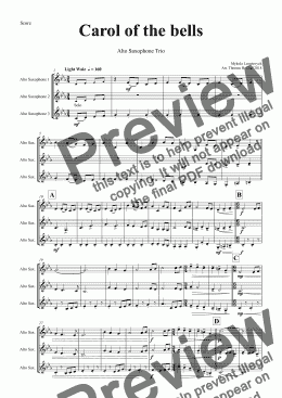 page one of Carol of the Bells - Pentatonix style - Alto Saxophone Trio