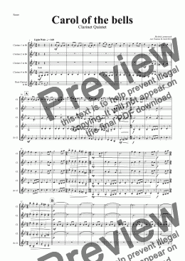 page one of Carol of the bellsCarol of the Bells - Pentatonix style - Clarinet Quintet