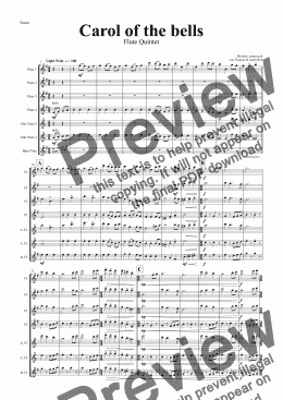 page one of Carol of the bells - Pentatonics style - Flute Quintet