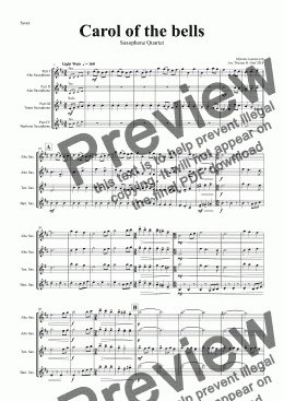 page one of Carol of the Bells - Pentatonix style - Saxophone Quartet