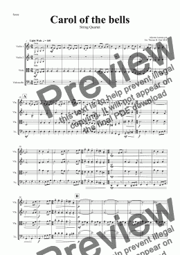 page one of Carol of the bells - Pentatonics style - String Quartet