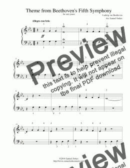 page one of Theme from Beethoven's Fifth Symphony - for easy piano