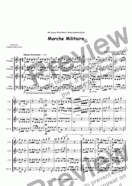 page one of Marche Militaire arr for Clarinet Quartet