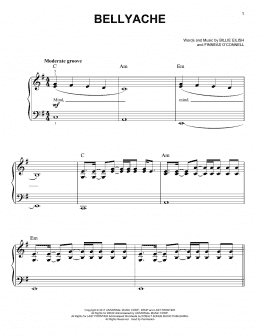 page one of bellyache (Easy Piano)
