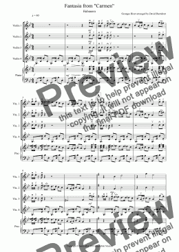 page one of Habanera (Fantasia from Carmen) for Violin Quartet