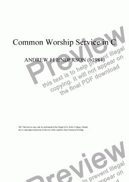 page one of Common Worship Service in C