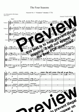page one of Vivaldi - Four Seasons - Autumn - L'Autunno - L'Automne - 四季 (ヴィヴァルディ) 協奏曲第3番ヘ長調 RV 293「秋」四重奏 - 사계 (비발디) - 四季 (維瓦爾第)F小調第四協奏曲 - Времена года (Вивальди) Концерт № 3 фа мажор «Осень» - Concerto in Fa Maggiore - String quartet - PDF