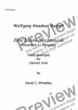 page one of Mozart - Eine kleine Nachtmusic mvt 3 (Minuetto) for clarinet choir