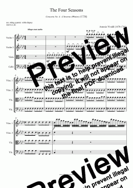 page one of Vivaldi - Four Seasons - Winter - L'Inverno - L'Hiver  四季 (ヴィヴァルディ) 協奏曲第4番ヘ短調 RV 297「冬」四重奏 - Concerto in Fa minore - String quartet - quatuor a cordes - PDF 