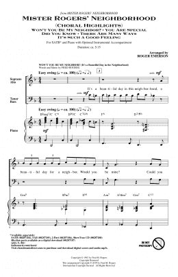 page one of Mister Rogers' Neighborhood (Choral Highlights) (arr. Roger Emerson) (SATB Choir)