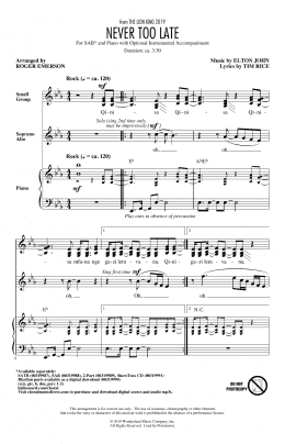 page one of Never Too Late (from The Lion King 2019) (arr. Roger Emerson) (SAB Choir)