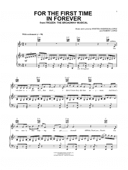 page one of For The First Time In Forever (from Frozen: The Broadway Musical) (Vocal Pro + Piano/Guitar)