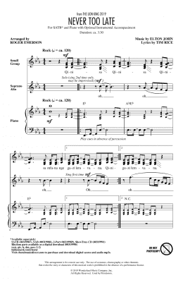 page one of Never Too Late (from The Lion King 2019) (arr. Roger Emerson) (SATB Choir)
