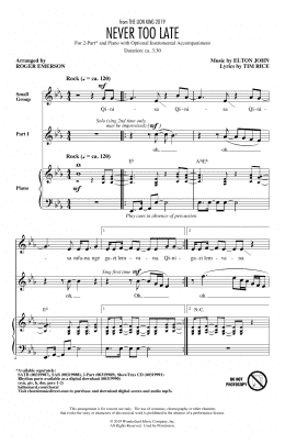 page one of Never Too Late (from The Lion King 2019) (arr. Roger Emerson) (2-Part Choir)