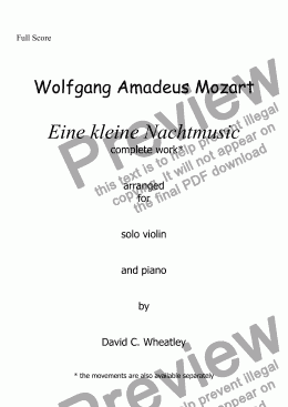 page one of Mozart - Eine kleine Nachtmusic (complete) for violin and piano