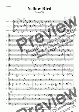 page one of Yellow Bird - Trumpet Trio