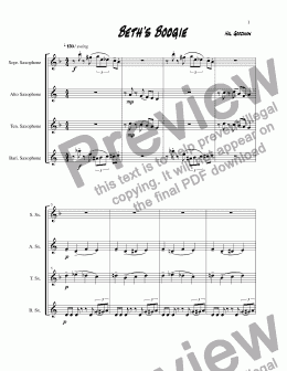 page one of Beth's Boogie (SATB sax quartet)