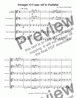 page one of Swingin' O Come All Ye Faithful - for Saxophone Ensemble