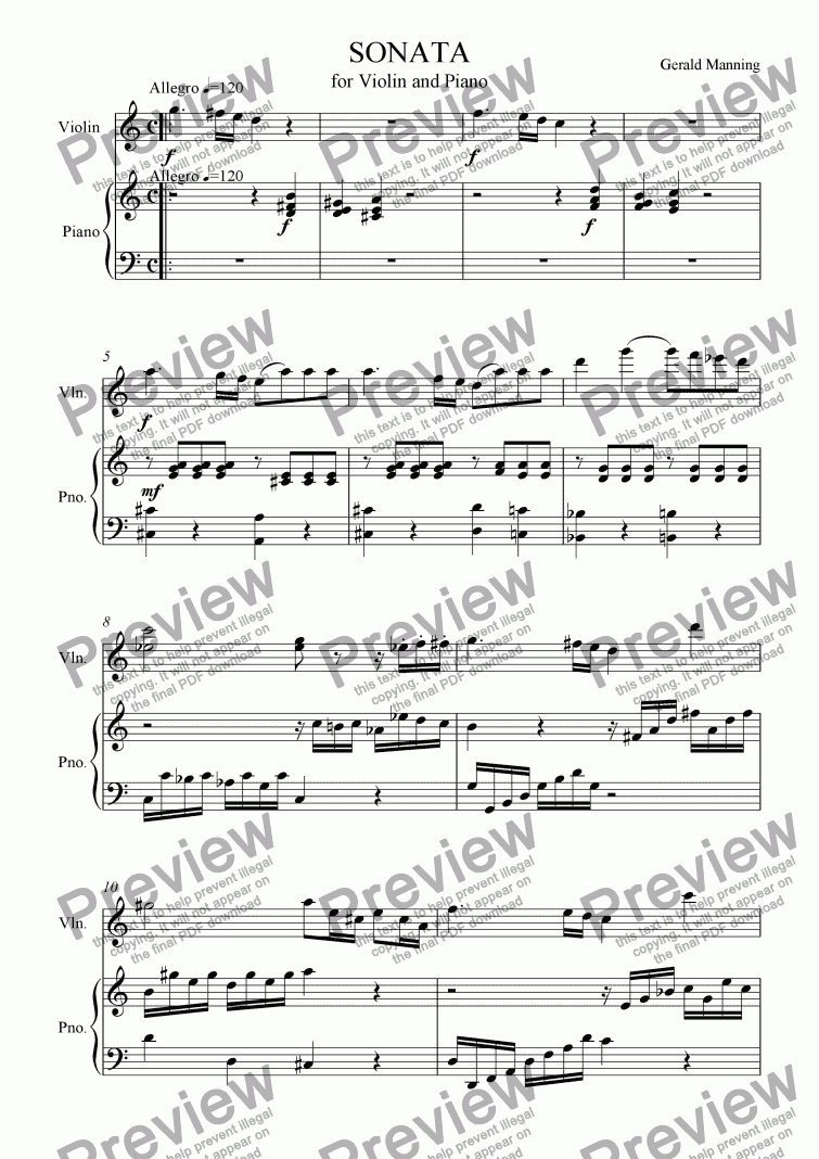 page one of MANNING, G. - Sonata for Violin & Piano, Op.9 - in three movements complete