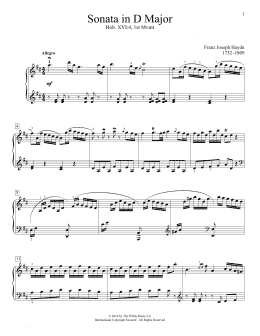 page one of Sonata In D Major, Hob. XVI:4, 1st Mvmt (Educational Piano)