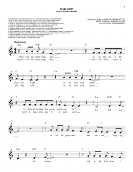 page one of Shallow (from A Star Is Born) (Easy Lead Sheet / Fake Book)