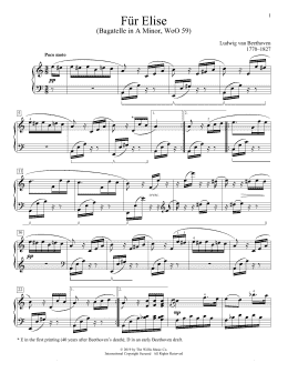 page one of Bagatelle In A Minor "Fur Elise," WoO 59 (Educational Piano)