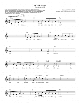 page one of City Of Stars (from La La Land) (Lead Sheet / Fake Book)