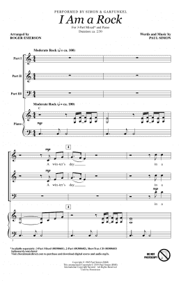 page one of I Am A Rock (arr. Roger Emerson) (3-Part Mixed Choir)
