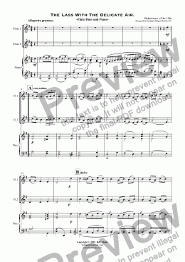 page one of The Lass With The Delicate Air - Flute Duet and Piano