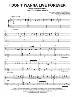 page one of I Don't Wanna Live Forever (Fifty Shades Darker) (Piano Solo)